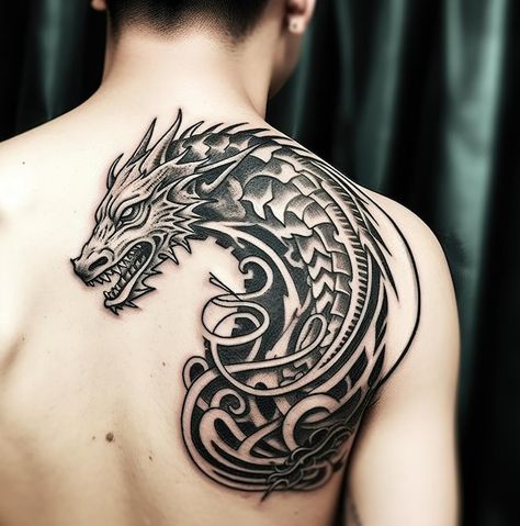 La espalda de un hombre con un tatuaje d... | Premium Photo #Freepik #photo #espalda #diseno #oriental #asiatico Tattoo Espalda Hombre, Tattoo Black, Dragon Tattoo, Bolivia, Black Tattoos, Premium Photo, Tattoo Ideas, Ash, Tattoos