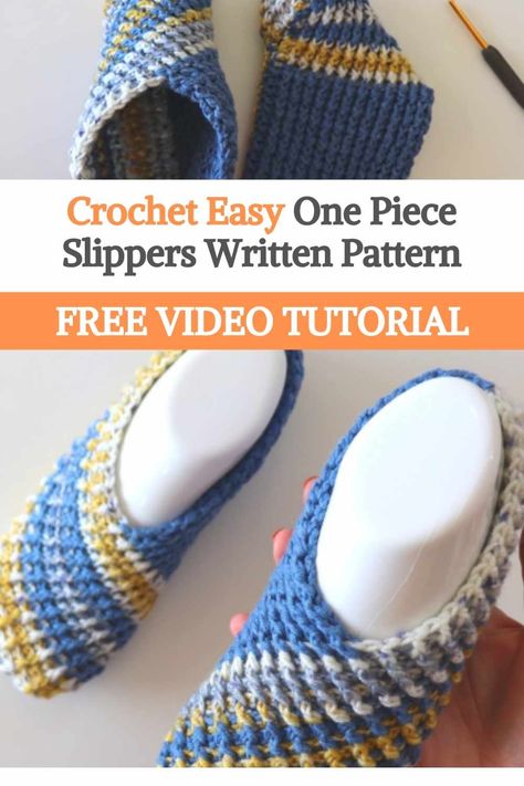 Crochet One Piece Slippers, Crochet With Cotton Yarn Easy Patterns, One Piece Crochet Slippers Free Pattern, Crochet Slippers Free Pattern Kids, Crochet Slipper Boots, Easy Crochet Slippers, Slipper Pattern, Crochet Slipper, Crochet Tunisian