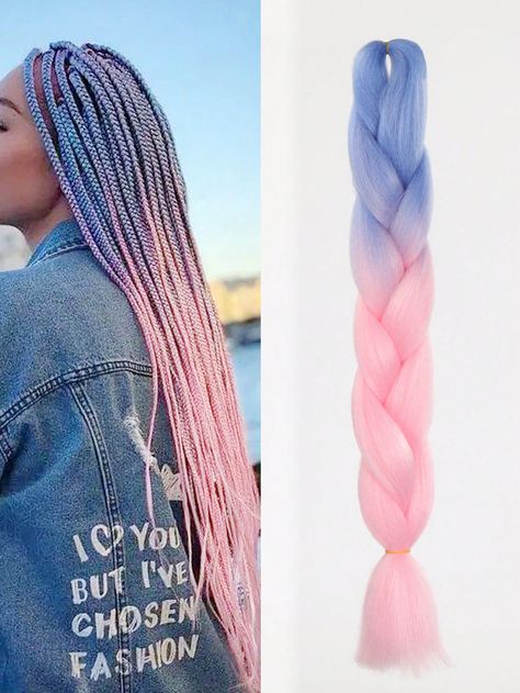 Two-Tone  Collar  Synthetic Fiber  Hair Braids Embellished   Wigs & Accs Fake Hair Braids, Pastel Rainbow Hair, Braiding Hair Colors, Soccer Hair, Colored Box Braids, Rainbow Braids, Ombre Braid, Color Extensions, Big Box Braids Hairstyles