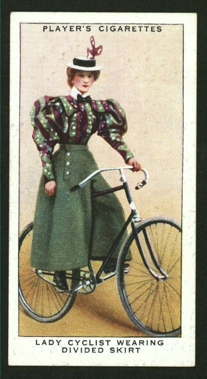 Lady cyclist wearing divided skirt. From New York Public Library Digital Collections. Bycicle Outfit, Mystery Outfit, 1900 Clothing, Bike Dress, Tweed Ride, Divided Skirt, Cycling Suit, 1890s Fashion, Vintage Bicycle