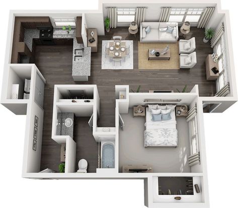 A3 - One Bedroom / One Bath - 938 Sq. Ft.* | House floor design, Small house plans, House layout plans Sims 4 One Bedroom House, One Bedroom Apartment Layout, 1 Bedroom Apartment Layout, One Bedroom House, 3d Floor Plan, Small House Layout, Sims 4 House Plans, Apartment Floor Plan, House Floor Design