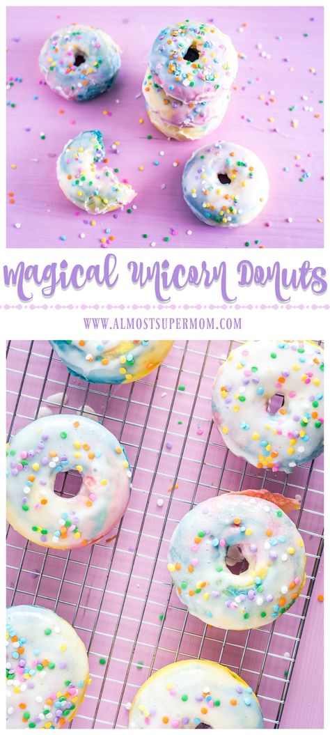 These colorful & magical donuts are so easy to make and are sure to be a hit with unicorn fans young and old! Get ready to taste the magic! Birthday Breakfast Kids, Unicorn Recipes, Cereal Cake, Birthday Cake Unicorn, Rainbow Recipes, Breakfast Kids, Unicorn Donut, Unicorn Food, Cake Unicorn