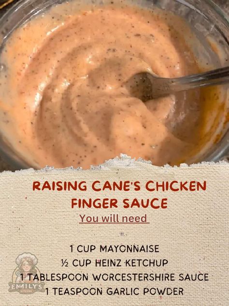 Chicken Finger Sauce, Raising Cane Sauce Recipe, Canes Sauce, Chicken Finger, Canes Chicken, Raising Canes, Heinz Ketchup, Homemade Sauce Recipes, Chicken Fingers