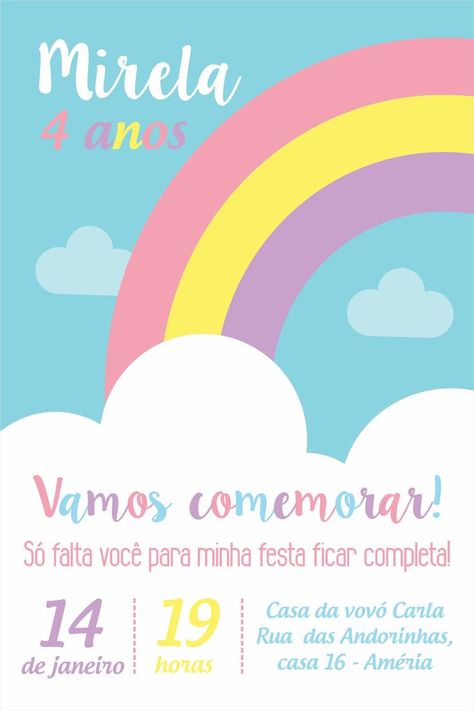 Convite Digital Arco Irís CONVITE DIGITAL com os detalhes da sua festa, pronto para uso! Poderá fazer a impressão 10x15cm e também enviar no WhatsApp. 1.O CONVITE É IDÊNTICO AO ANUNCIADO: Tema, texto do título, fonte, cores e imagens. Não fazemos modificações na arte! Arco Iris Boho, Kit Digital, Pie Chart, Instagram Profile, Rainbow, Social Media, Media, On Instagram, Instagram