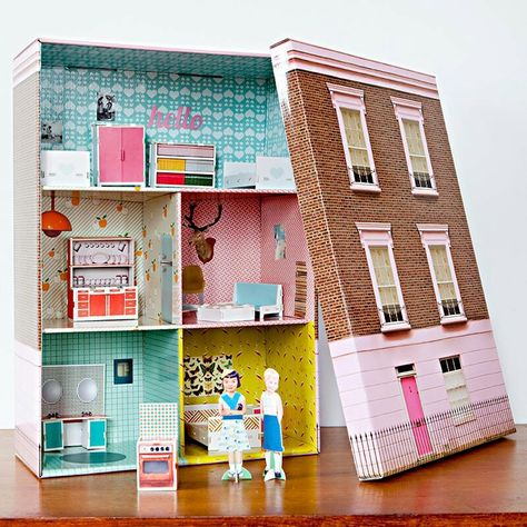 Diy box doll house, like the lid!! Shoe Box Crafts, Cardboard Dollhouse, Cardboard Toys, Paper Doll House, Diy Casa, Cardboard House, Box Houses, Diy Cardboard, Barbie House