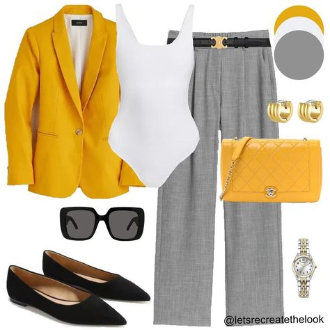 Yellow Blazer Outfit, Smart Professional, Yellow Shirt Outfit, Revamp Wardrobe, Yellow Items, Office Ootd, Outfit Ideas Everyday, Shade Of Yellow, Dress Professional