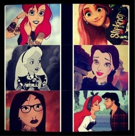 Disney Princesses Get Edgy Punk Disney Characters, Disney Gone Bad, Emo Disney, Hipster Disney, Punk Character, White Punk, Goth Disney, Punk Disney Princesses, Alternative Disney