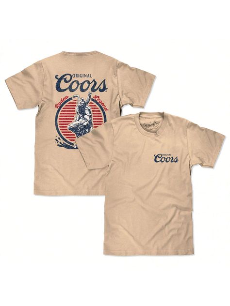 Officially licensed Coors Rodeo Legend Front and Back Print T-Shirt. This beige "Coors Banquet" t-shirt is made from cotton and features a classic "Coors Banquet Rodeo Legend" logo printed on the front and back.Coors Rodeo Legend Front And Back Print T-Shirt Beige Casual  Short Sleeve  Animal,Colorblock,Figure,Letter    Men Clothing, size features are:Bust: ,Length: ,Sleeve Length: Coors Rodeo Shirt, Coors Rodeo, Legend Logo, Coors Banquet, Rodeo Shirts, Welding Projects, Men Clothing, Maternity Bag, Rodeo