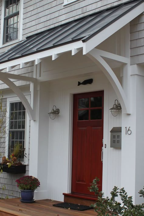 Awning Over Door, Front Door Overhang, Front Door Awning, Door Overhang, Canvas Awnings, Red Front Door, Sweet House, Porch Roof, Door Awnings