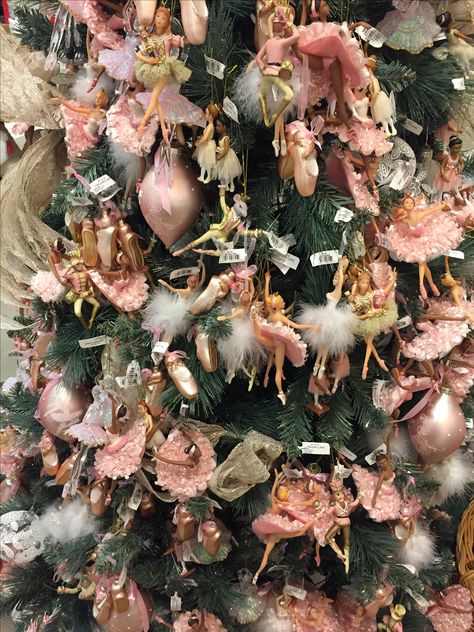 Christmas tree idea for a home with young girlies. #ballerinatree #christmas Pink Ballet Christmas Tree, Pink Ballerina Christmas Tree, Ballet Themed Christmas Tree, Nutcracker Christmas Tree Pink, Holiday Baddie, Nutcracker Ballet Christmas Tree, Ballet Christmas Tree, Ballerina Christmas Tree, Angelina Core