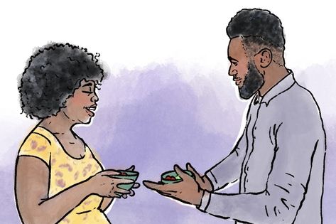 Illustration of a young couple smiling, holding bowls with chili peppers and lime in them during their African Tasting the Elements Wedding Ceremony Spiritual Wedding, Yoruba Culture, Loving Marriage, Couple Smiling, African Inspired Wedding, Pagan Wedding, Wedding Script, Afro Cuban, The Four Elements