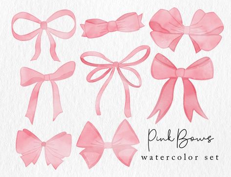 Bow Watercolor, How To Draw Ribbon, Bow Drawing, Pink Drawing, Bow Art, Honey Design, Watercolor Elements, Watercolor Clip Art, Drawing Clipart