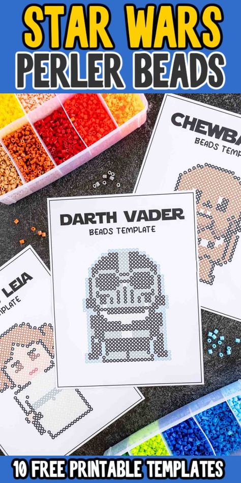 These fun Star Wars perler bead patterns are free to print and perfect for Star Wars fans of all ages! Perler Beads Ideas Star Wars, Star Wars Iron Beads, Star Wars Perler Bead Patterns, Star Wars Perler Bead Patterns Christmas, Stormtrooper Perler Beads, Star Wars Perler Bead Patterns Bb-8, Disney Inspired Recipes, Boredom Busters For Kids, Printable Star