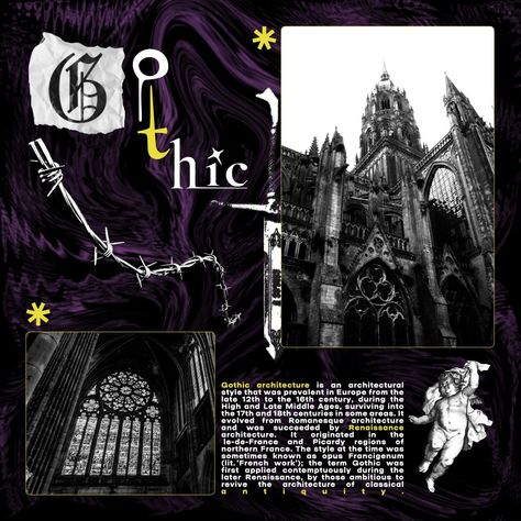 Gothic architecture poster Gothic Graphic Design Poster, Gothic Magazine, Gothic Moodboard, Architecture Facts, Goth Architecture, Gothic Setting, Prom Posters, Architecture Brochures, Gothic Poster