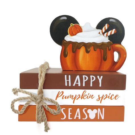 PRICES MAY VARY. Package Including: You will receive 5 pieces of wooden book decor in different styles, 1 piece of cartoon mouse coffee sign and 3 pieces of stacked books decor of the same size but different styles, which are tied together with ropes. This wooden book stacks decor is print with the words "happy pumpkin spice season" on the spine, which is perfect for your tiered tray decoration in fall, autumn, Thanksgiving, Friendsgiving Size Detail: Each wooden book stack measures about 5.1 x Wood Book Stacks, Fall Cartoon, Happy Pumpkin Spice Season, Thanksgiving Friendsgiving, Tray Decoration, Stacked Books, Books Decor, Happy Pumpkin, Coffee Sign