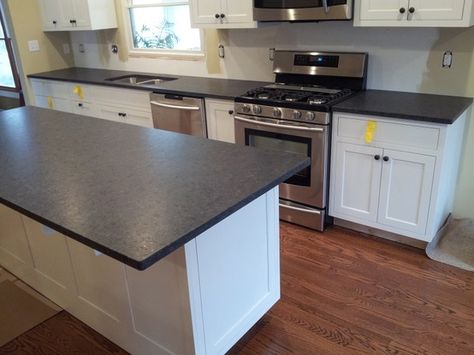 Black Pearl Leather Granite By Art Granite Countertops Inc. 1020 Lunt Ave. Unit # F , Schaumburg , IL , 60193 tell: 847-923-1323 email:graniteartinc@gmail.com Oklahoma Farmhouse, Black Leathered Granite Countertops, Kitchen Countertops Grey, Leathered Granite Countertops, Cost Of Granite Countertops, Warehouse Ideas, Leathered Granite, Black Pearl Granite, Countertops Ideas