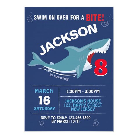 Shark Birthday Invitation Bite Party Invitation #birthdayinvitations #birthday #1stbirthdayinvitations #quinceanerainvitations #birthdayinvitationstemplate #birthdayinvitationcard #disneybirthdayinvitations #zazzle #zazzleinvitation Shark Party Invitations, Shark Birthday Party Invitation, Shark Birthday Invitation, Shark Birthday Invitations, Shark Themed Birthday Party, 12 Birthday, Party Zone, Shark Birthday Party, Pool Birthday