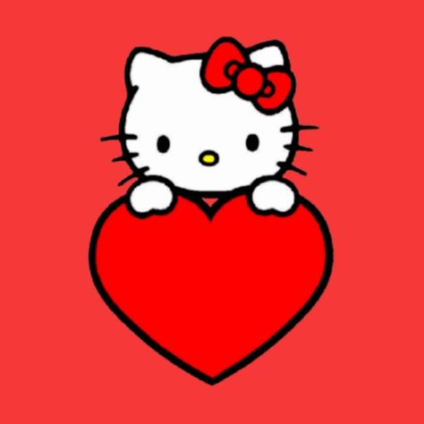 Hello Kitty With Heart Eyes, Hello Kitty Red Background, Red Hello Kitty Wallpaper Laptop, Hello Kitty Heart Icon, Red Aesthetic Hello Kitty, Hello Kitty Heart Eyes, Hello Kitty Red Aesthetic, Hello Kitty Red Icon, Hello Kitty With A Heart