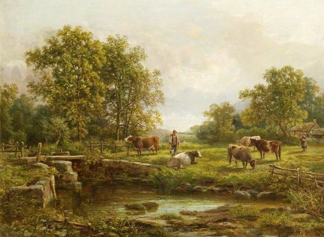 Pastoral painting | Add to my collection Pastoral Paintings, Scene Painting, Scene Art, Landscape Art Painting, Krishna Painting, Art Uk, Art Collage Wall, Featured Art, Old Art