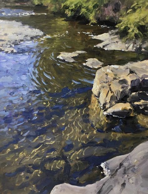 Flowing River Painting, River Water Painting, River Rocks Painting, River Reference, River Drawing, Painted River Rocks, Top Paintings, Australian Painting, Oil Painting Inspiration