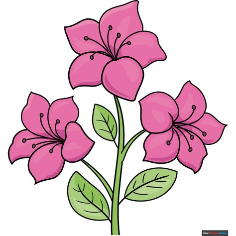 How to Draw an Azalea Easy Flower Drawings For Kids, Easy Fabric Painting Designs, Flowers Drawing Easy, Flower Drawing For Kids, New Drawing Ideas, Bush Drawing, Easy Drawing For Beginners, Napkin Designs, Cute Flower Drawing