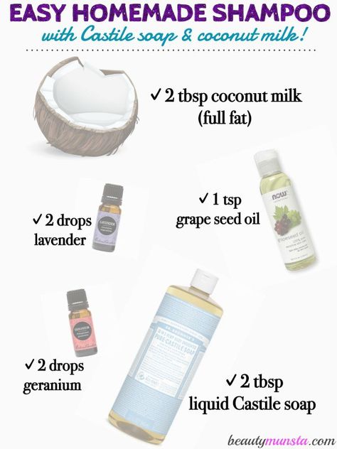 Homemade Shampoo with Castile Soap and Coconut Milk Shampoo With Castile Soap, Homemade Shampoo And Conditioner, Grape Oil, Coffee Facial, Oils For Hair, Liquid Castile Soap, Homemade Shampoo, Diy Shampoo, Hair Skin And Nails