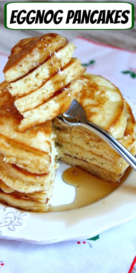 Egg Nog Pancakes Recipe, Eggnog Pancakes Recipe, Recipe For Eggnog, Eggnog Pancakes, Winter Breakfast, Best Pancake Recipe, Crepes And Waffles, Eggnog Recipe, Egg Nog