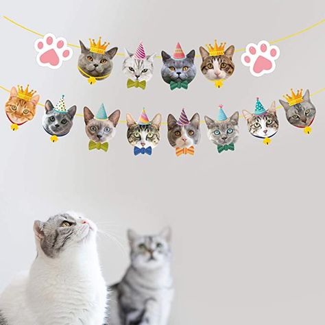 Cat Birthday Banner, Cat Party Favors, Banner Svg, Cat Birthday Party, Party Bunting, Banners Buntings, Cat Party, Cat Birthday, Happy Cat