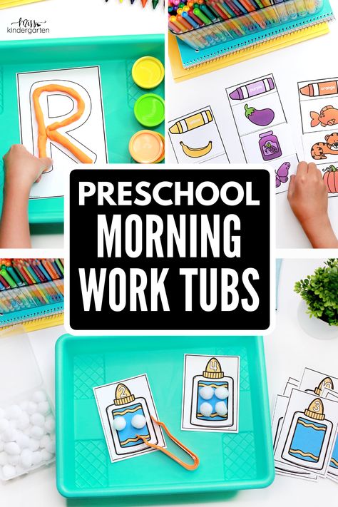 Three preschool morning work tub activities Morning Work Prek, Preschool Morning Bins, Preschool Morning Activities, Morning Activities Preschool, Morning Work For Preschool, Morning Tubs Preschool, Preschool Morning Tubs, Prek Morning Work, Morning Tub Ideas