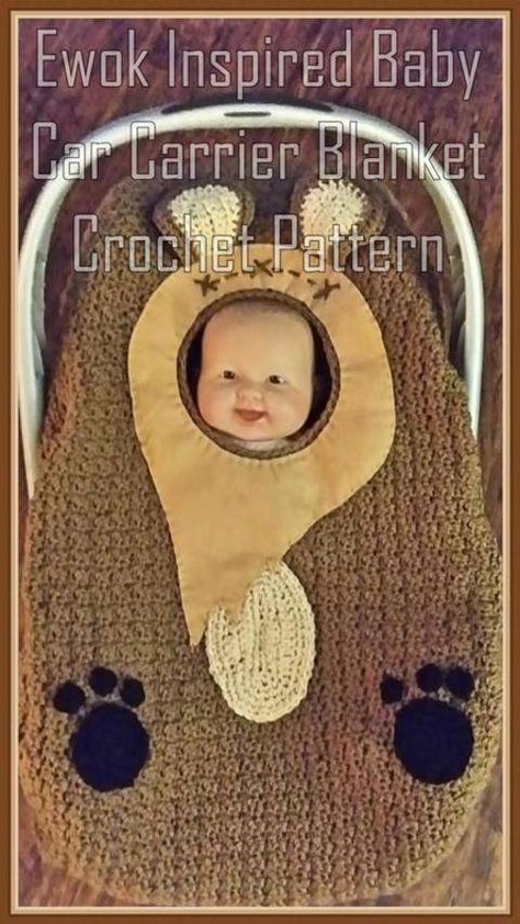 Ewok Inspired Baby Car Carrier Blanket Crochet Pattern at Makerist Crochet Carseat Cover, Ewok Crochet, Baby Ewok, Crochet Car Seat Cover, Crochet Baby Projects, Nerd Baby, Infant Car Seats, Single Crochet Decrease, Blanket Crochet Pattern