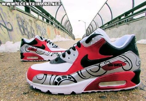 Colorful Gym Shoes, Concept Sneakers, Nike Air Max 90s, Graffiti Names, Nike Shoes Women Fashion, Custom Sneakers Diy, Futuristic Shoes, Diy Sneakers, Unique Sneakers