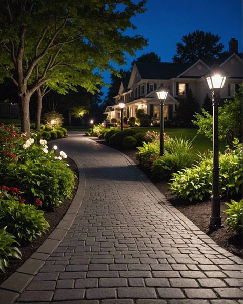 Adding Driveway To Front Yard, Home Pathway Ideas, Front Walkway Hardscape Ideas, Cool Driveway Ideas, Long Driveway Landscaping Country Roads, Drive Ways Ideas, Pathway Landscape Design, Roundabout Design Landscape, Driveway Roundabout