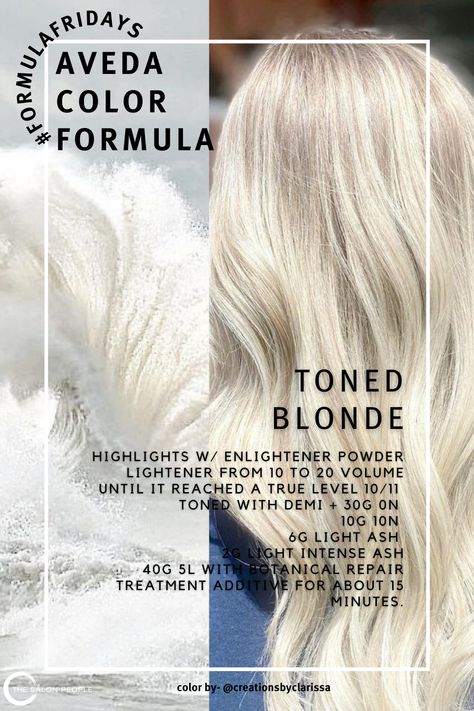 #Formulafriday #avedacolor #avedablonde color by- @creationsbyclarissa Aveda Honey Blonde Toner Formula, Aveda Blonde Formula, Aveda Color Formulas Blondes, Aveda Color Formulas Brown, Aveda Formulas Hair Color, Aveda Blonde Toner Formula, Aveda Blonde Hair Color, Aveda Toner Formula, Aveda Color Formulas