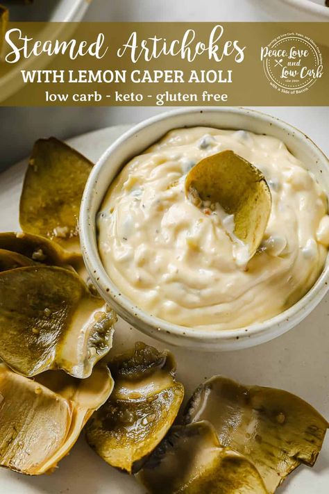 This simple Steamed Artichokes Recipe is the perfect side dish to pair with just about any protein. They are tender and meaty and whether you serve them with aioli, melted butter, or mayo, they are sure to become a family favorite. Steamed Artichoke, Boom Sauce, Gina Livy, Steamed Artichokes, Keto Dips, Steam Artichoke, Garlic Aioli Recipe, Homemade Aioli, Zucchini Crisps