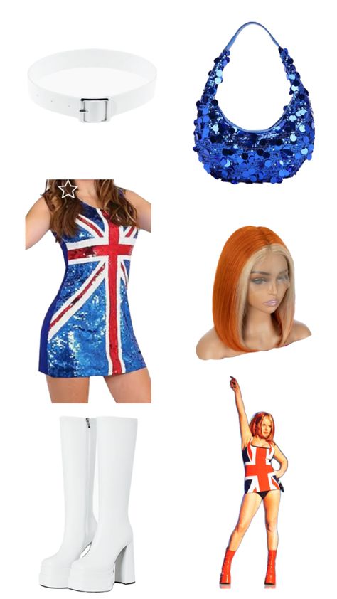 #ginger #uk #london #gingerspice #spicegirls #costume #cosplay #outfit #rave #coachella Spice Girls Aesthetic, Ginger Spice Costume, Bookweek Costumes, Outfit Rave, Ginger Spice, 90s Party, Uk London, Costume Cosplay, Spice Girls