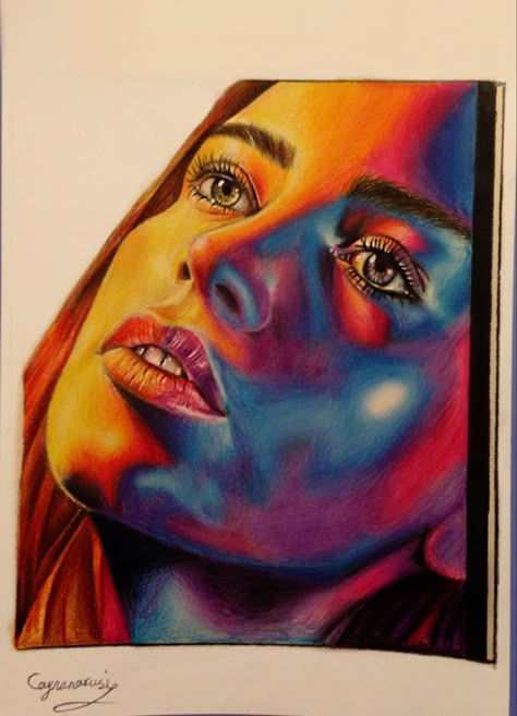 Colour Pencil Drawing Portraits, Monochromatic Art, Drawing People Faces, Colorful Drawings, Pencil Drawing, Drawing People, Face Drawing, Drawing Ideas, Artist Inspiration