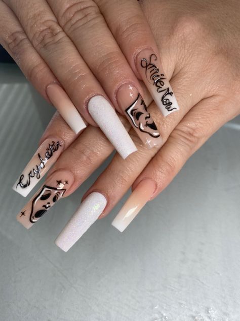 Amor Nails Design, 2002 Nails, Graffiti Nails Acrylic, Hiphop Nails, Smile Now Cry Later Nails, Lowrider Nail Designs, Chola Nails Designs, Chola Nails, Smile Now Cry Later