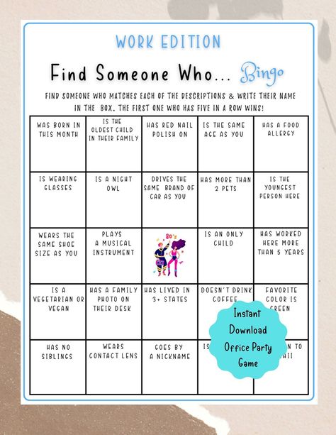 Office Getting To Know You, Networking Bingo Free Printable, Staff Room Games, Office Games Activities Team Building, Office Bingo Ideas, Office Bonding Activities, Happy Hour Games For Work, Work Team Games, Office Activity Ideas