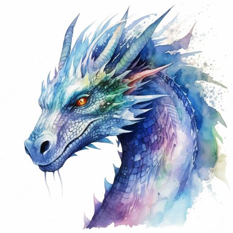 Premium AI Image | There is a watercolor painting of a dragon head with a bright blue and purple color generative ai Blue Dragon Drawing, Dragon Colored Pencil, Dragon Watercolor Painting, Fantasy Dragon Illustration, Watercolour Dragon, Dragons Illustration, Dragon Paintings, Blue Dragon Tattoo, Dragon Watercolor