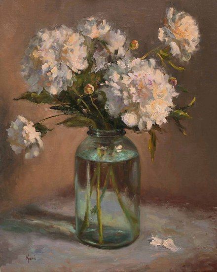 Kami Mendlik - White Peonies And A Mason Jar- Oil - Painting entry - June 2012 | BoldBrush Painting Competition Wallpaper Seni, Seni Vintage, Rennaissance Art, Arte Inspo, Aesthetic Painting, Ethereal Art, Classical Art, Dreamy Art, Painting Art Projects