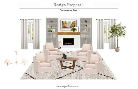 Get The Look: Conversation Area — Abigail Amira Home Conversation Areas With 4 Chairs, Weeping Eucalyptus, Conversation Area, Drinking Wine, Some Friends, Cozy Place, A Cup Of Coffee, Comfortable Chair, Round Coffee Table