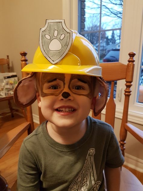 Paw Patrol Rubble diy costume. Ears are actually bunny ears painted brown and attached. Rubble Paw Patrol Costume, Paw Patrol Face Paint, Paw Patrol Costume, Rubble Paw Patrol, Cute Halloween Makeup, Diy Costume, Facepaint, Bunny Ears, Bunny Ear