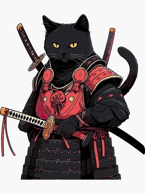 "Black Cat Pet Samurai" Sticker for Sale by Artwoof | Redbubble Black Cat Samurai, Samurai Sticker, Cat Samurai, Black Cat Costume, Black Cat Design, Black Cat Costumes, Cute Black Cat, Japanese Samurai, Pet Dress