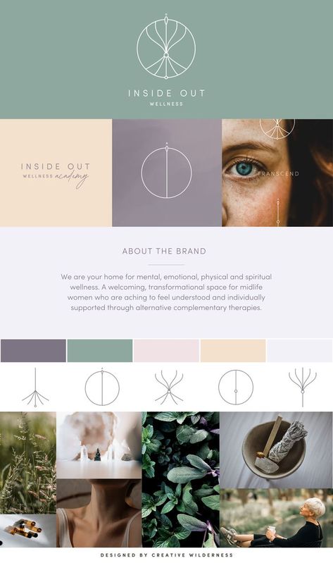 Wellness Spa Brand Board by Creative Wilderness Therapy Website Design, Healing Logo, Trendy Logo Design, Spiritual Logo, Holistic Therapy, Wellness Branding, Spa Branding, Yoga Branding, Spa Design