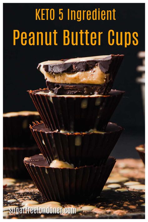 You only need 5 ingredients to make these Keto peanut butter cups! I call them keto Reeses cups, because they are a sugar free and low carb copycat version of the popular chocolate treat: a creamy peanut butter filling encased in crisp dark chocolate. #ketopeanutbuttercups #ketotreat #chocolatepeanutbuttercups Keto Reeses, Keto Peanut Butter Cups, Peanut Butter Cups Recipe, Low Carb Candy, Keto Peanut Butter Cookies, Keto Peanut Butter, Peanut Butter No Bake, Keto Candy, Snack Craving