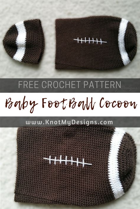 Free Crochet Pattern - NewBorn - Baby Football Cocoon. Learn how to make cocoon in written instructions. Baby Cocoon Crochet Pattern, Crochet Football Pattern, Crochet Baby Football, Crochet Cocoon Pattern, Crochet Swaddle, Crochet Baby Cocoon Pattern, Baby Cocoon Pattern, Crochet Football, Crochet Mittens Free Pattern