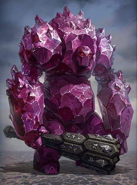 Crystal Golem, Rock Golem, Heroic Fantasy, Dnd Monsters, Monster Concept Art, Fantasy Monster, Large Crystal, Mythical Creatures Art, Monster Design