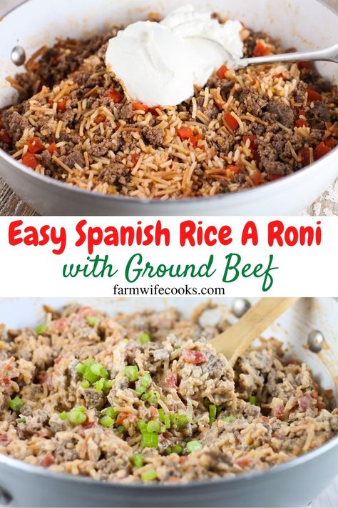 Easy Spanish Rice A Roni With Ground Beef is a one skillet meal that is ready in 30 minutes! Rice A Roni Spanish Rice Recipe, Rice A Roni Recipes, Spanish Rice Recipe With Ground Beef, Spanish Rice Casserole, Homemade Rice A Roni, Easy Spanish Rice, Recipes Using Rice, Italian Stew, Spanish Rice Easy