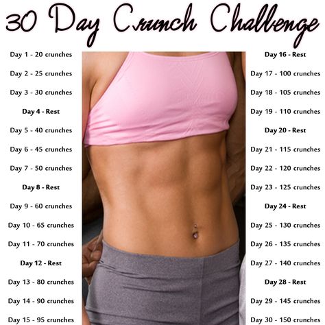 30 Day Crunch Challenge Crunches Challenge, Crunch Challenge, 6 Pack Abs Workout, Workouts For Teens, Summer Body Workouts, 30 Day Fitness, Body Workout At Home, 30 Day Workout Challenge, Abs Workout For Women