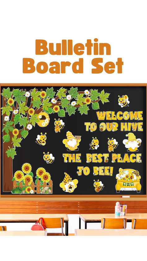 Nature Bulletin Boards, Bee Theme Bulletin Board, Leaves Cutout, Sunflower Bulletin Board, Tree Bulletin Board, Bee Bulletin Boards, Classroom Organization High School, Bulletin Board Tree, Forest Classroom